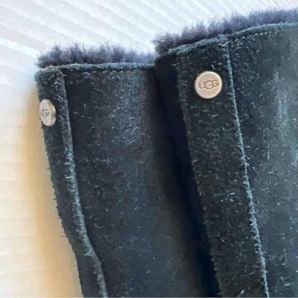 UGG 9 Women Kasen Tall Waterproof Sheepskin Lined Black Suede Heel Boots NWOT💖 - Picture 5 of 14
